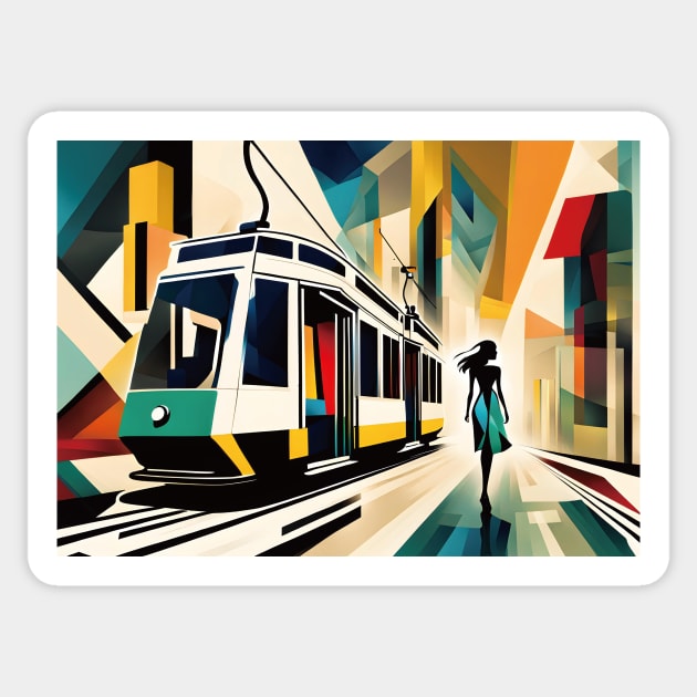 A Woman and Tram 009 - post-soviet realism - Trams are awesome! Sticker by coolville